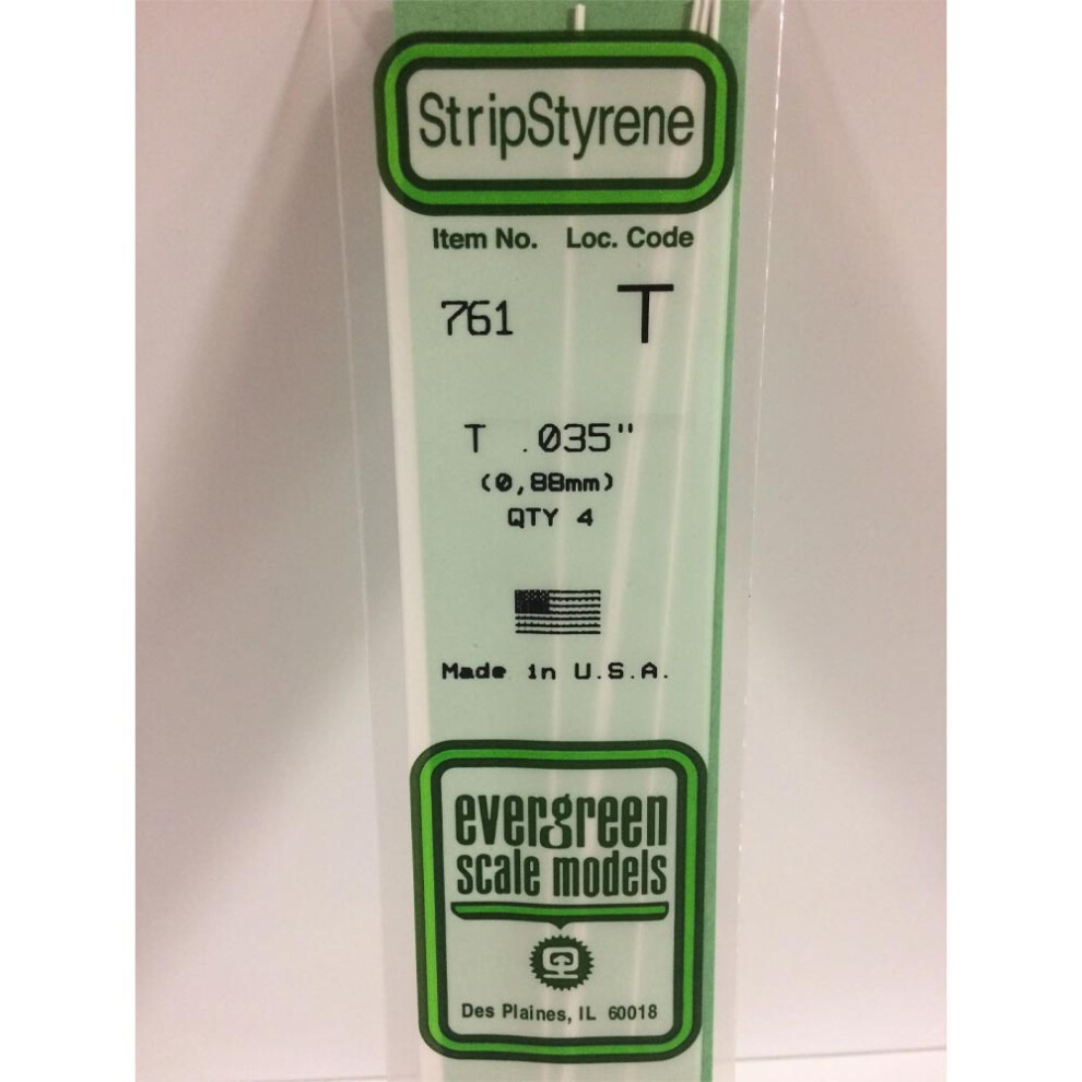 Evergreen 761 - 0.035"/0.88mm Polystyrene T-Shapes 14"/35cm 4 pcs