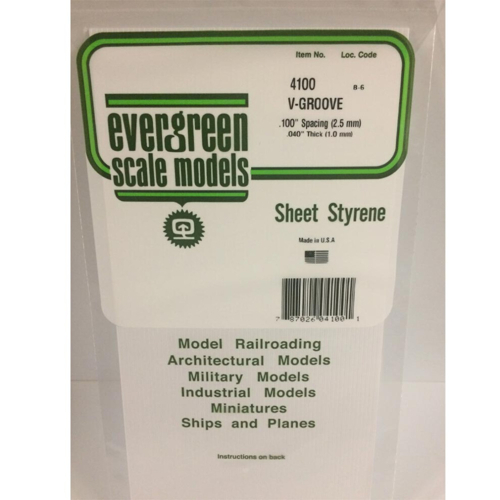 Evergreen 4100 - 0.100" Polystyrene V Groove Siding Sheet 6" x 12"