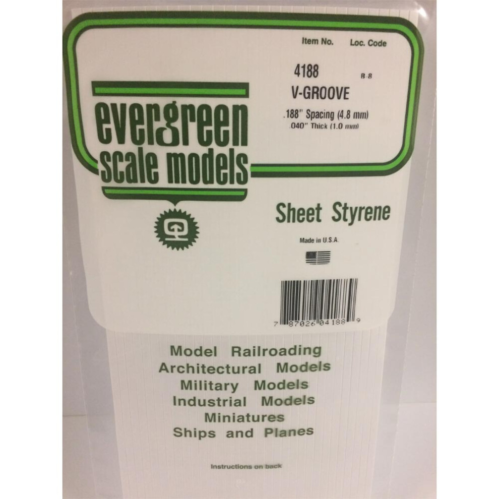 Evergreen 4188 - 0.188" Polystyrene V Groove Siding Sheet 6" x 12