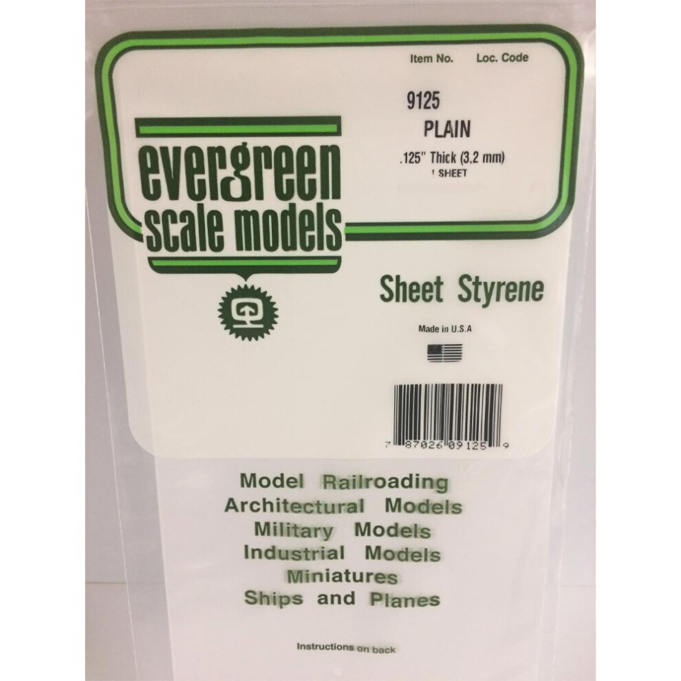 Evergreen 9125 Polystyrene 0.125" Plain White Sheet 6" x 12