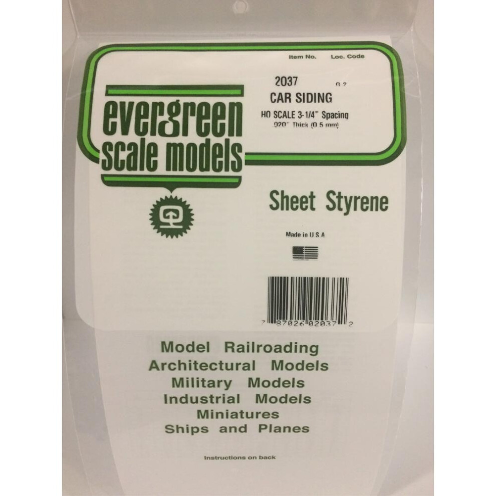 Evergreen 2037 - 0.037" Polystyrene HO Gauge Freight Car Siding Sheet 6" x 12"