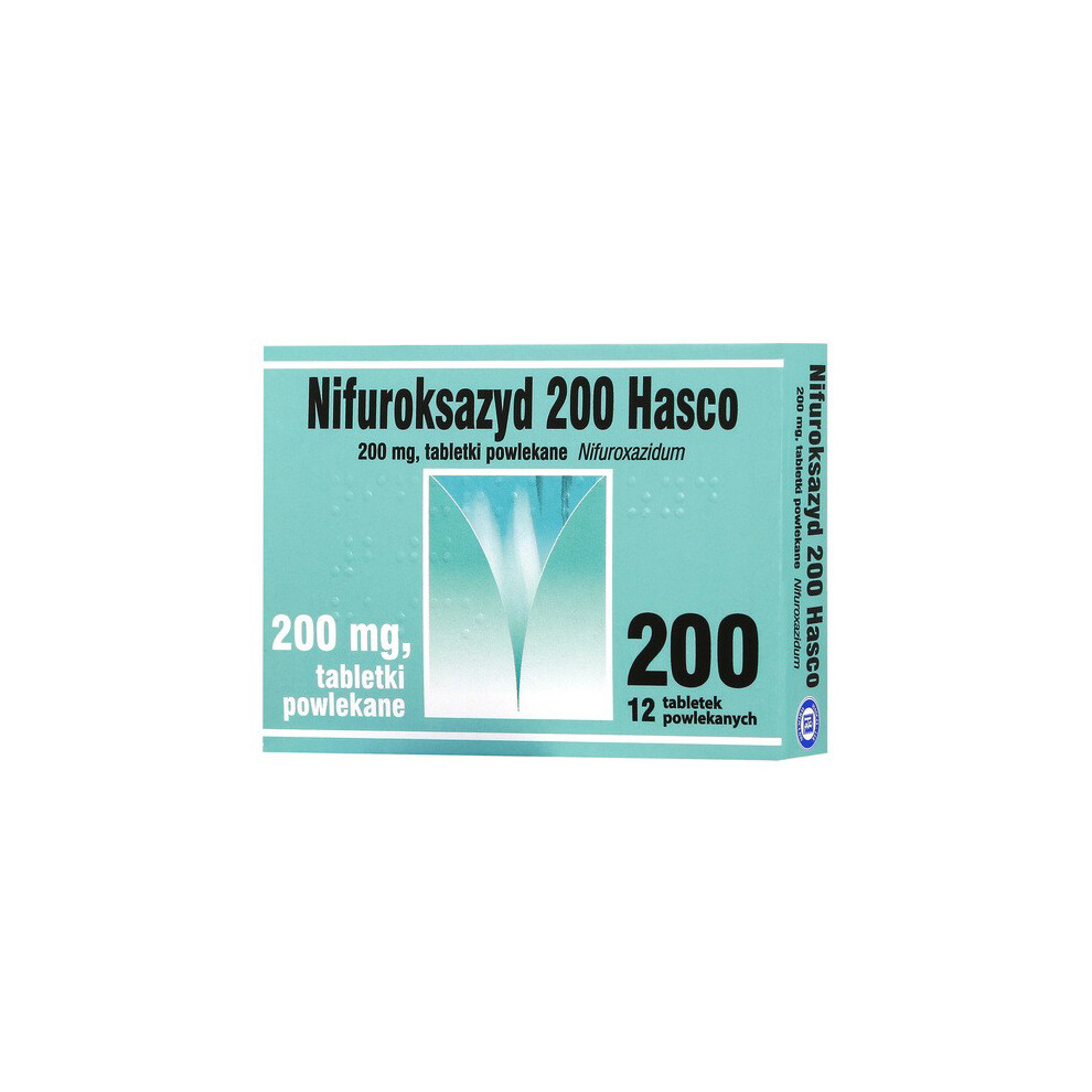 Hasco-Lek Hasco Nifuroksazyd 200 Mg - 12 Tablets For Diarrhea (Biegunka) - Fast-Acting Local Gut Antibacterial