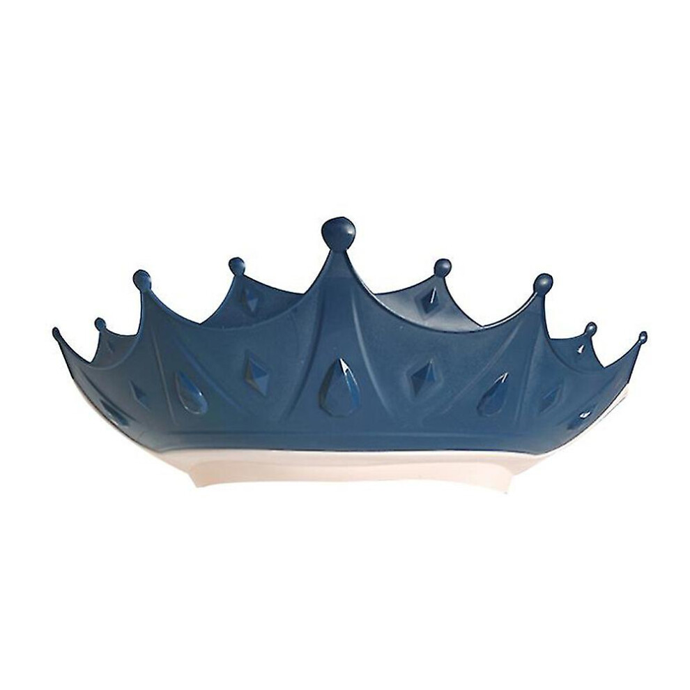 (Blue) Kids Baby Crown Shower Cap Shield Bath Hat Adjustable Shampoo Hair Wash Protector Blue