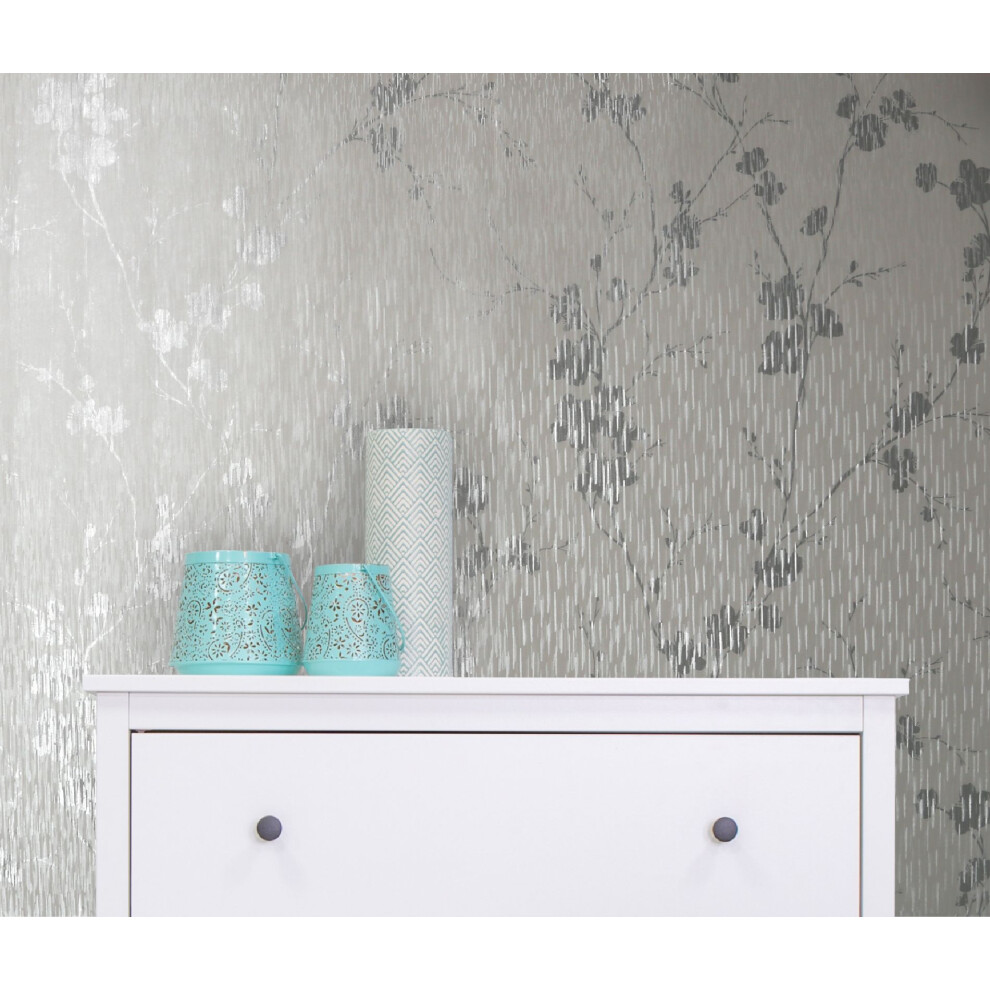 Sublime Silver Theia Metallic Floral Wallpaper (Was 16)