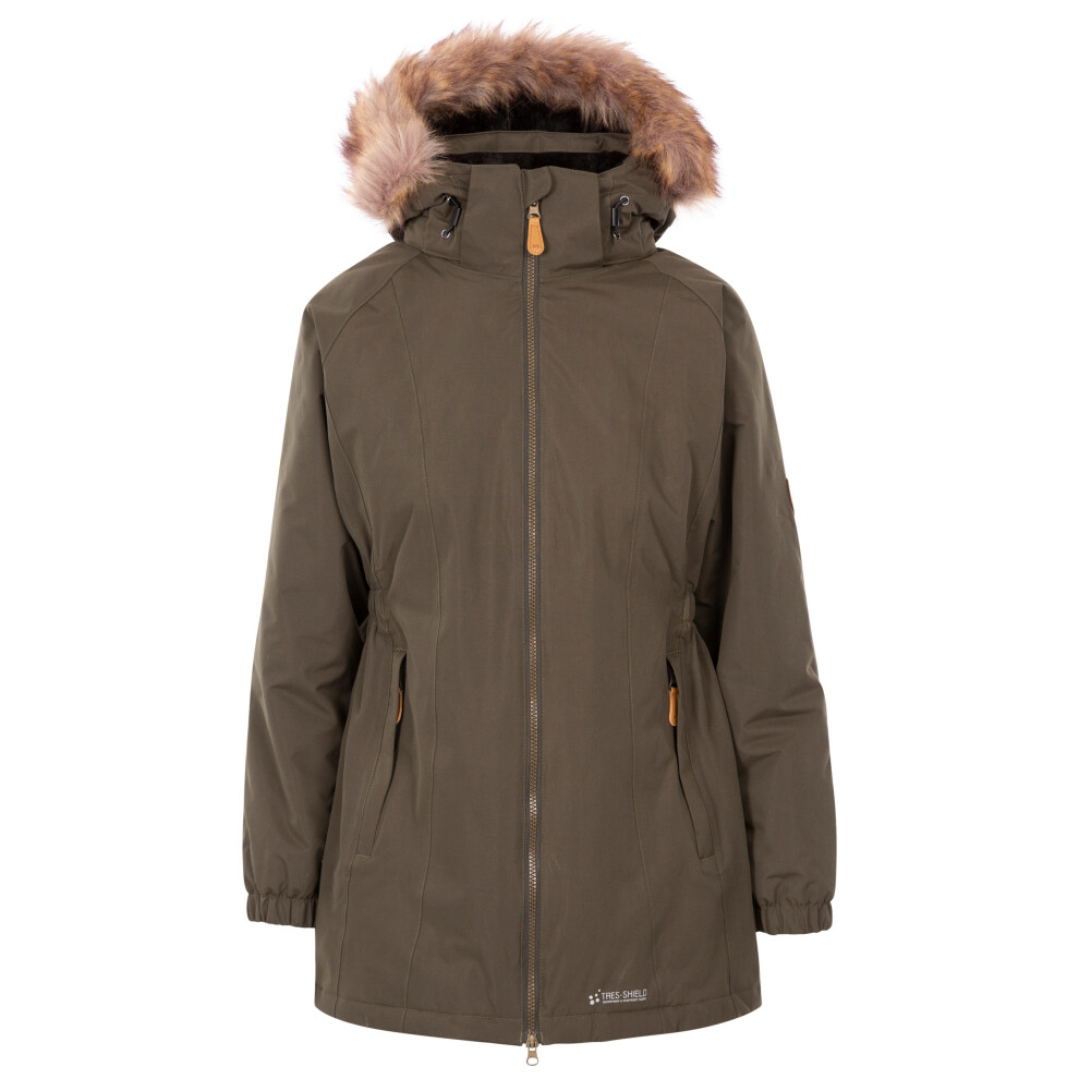 Trespass Ladies Longer Line Waterproof Celebrity Parka Rain Jacket, Khaki, Size S, Women - Image 3