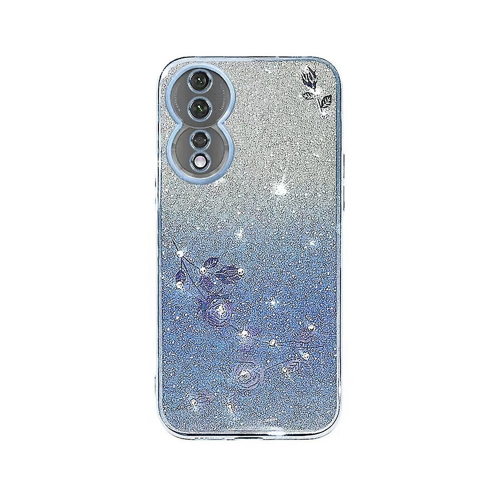 (Blue) Phone Cover For Honor 90, Flower Rhinestone Gradient Glitter Tpu Protective Case Blue 4814698433653