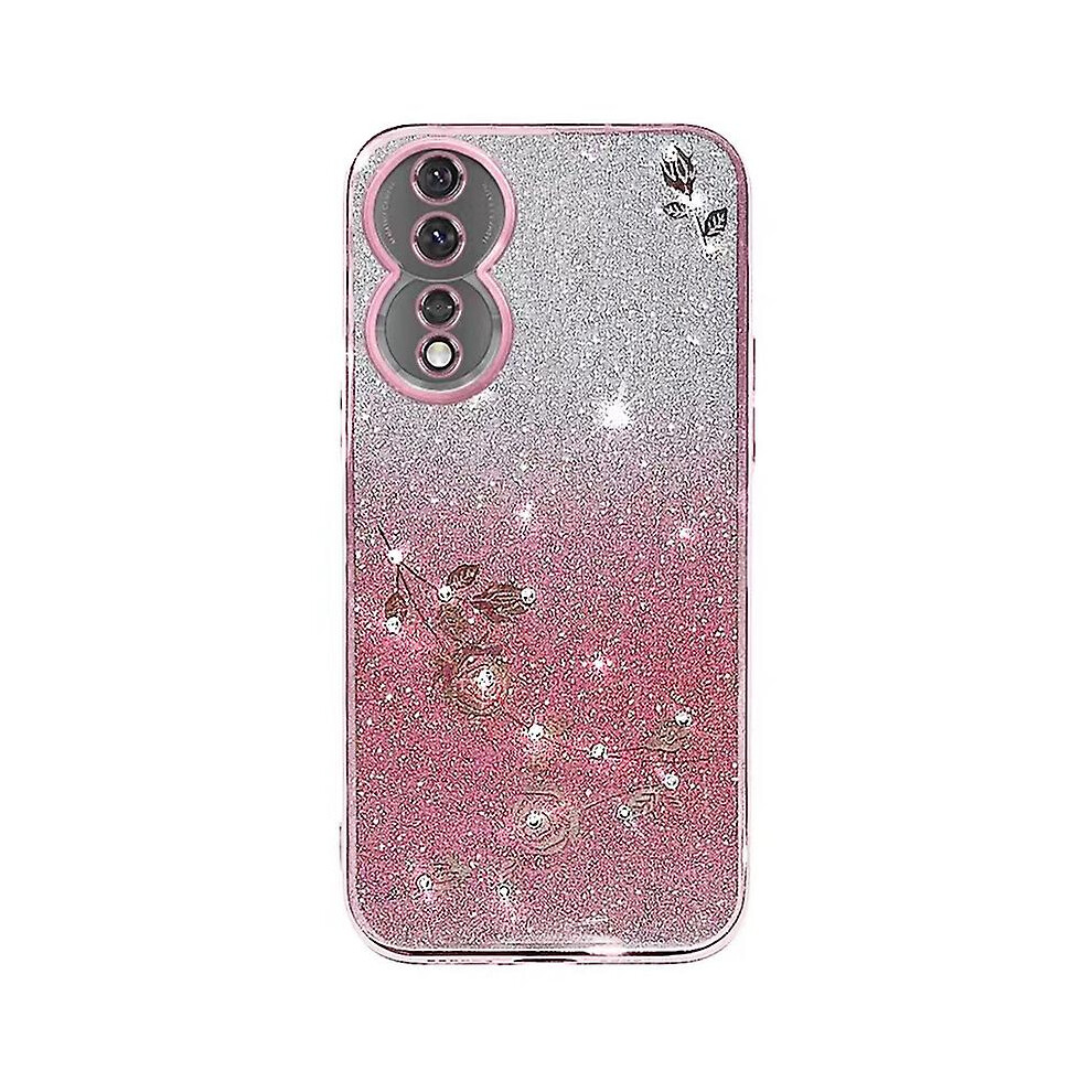 (Rose ) Phone Cover For Honor 90, Flower Rhinestone Gradient Glitter Tpu Protective Case Gold 4814698433660