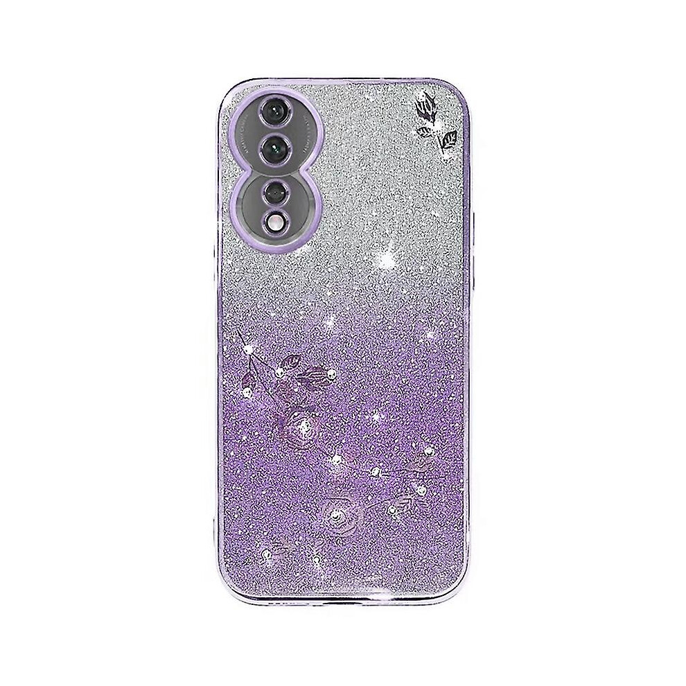 (Purple) Phone Cover For Honor 90, Flower Rhinestone Gradient Glitter Tpu Protective Case Purple 4814698433677