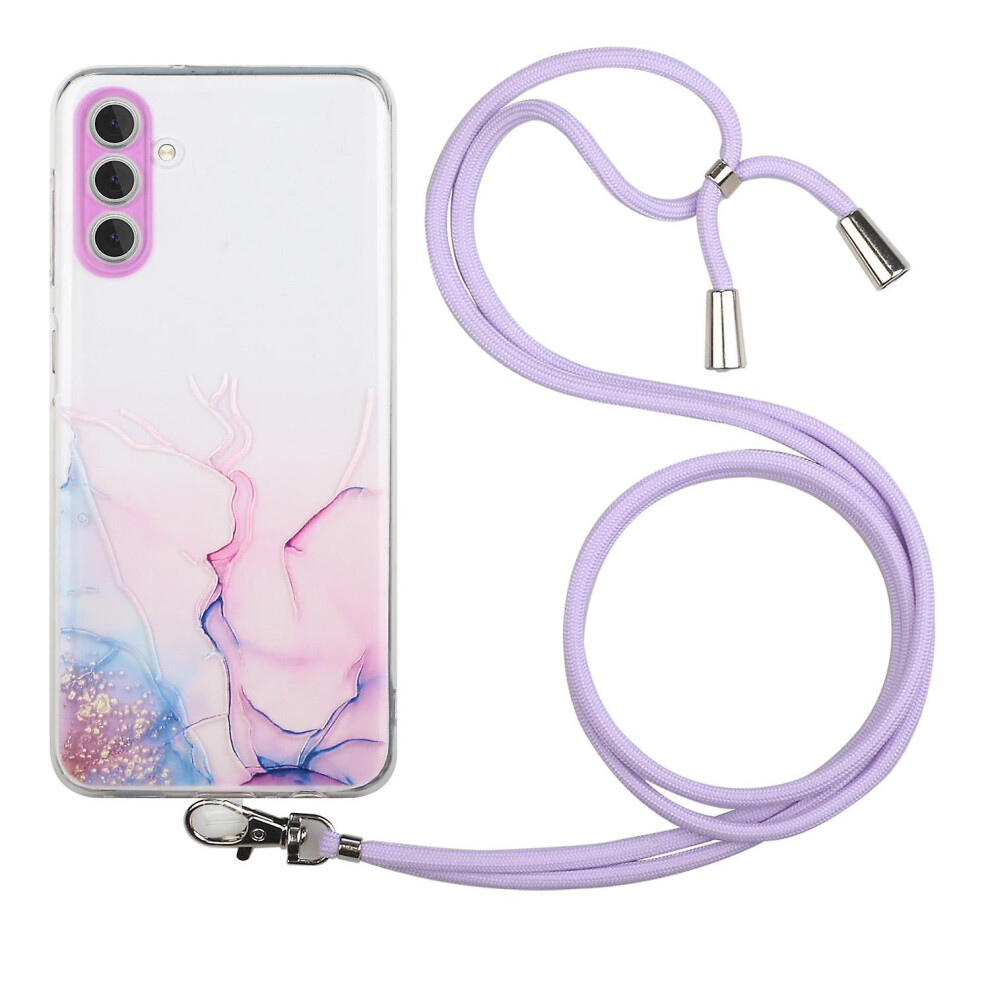 (Purple) For Samsung Galaxy A34 5G Drop Resistant Phone Case Marble Pattern Embossing Tpu Cover With Lanyard Purple 4814698440675