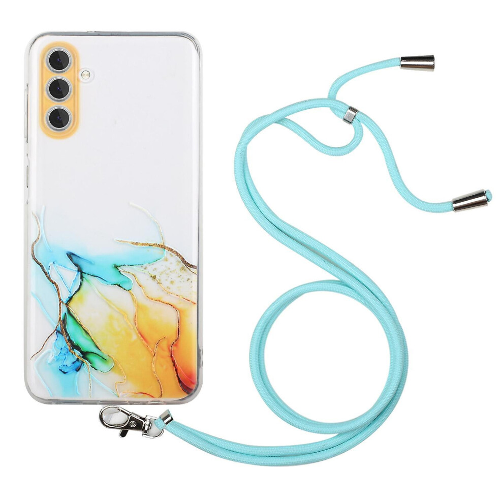 (Yellow) For Samsung Galaxy A34 5G Drop Resistant Phone Case Marble Pattern Embossing Tpu Cover With Lanyard Yellow 4814698440682