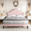 135*190 Upholstered Double Bed with Height-adjustable Headboard, Pink 9
