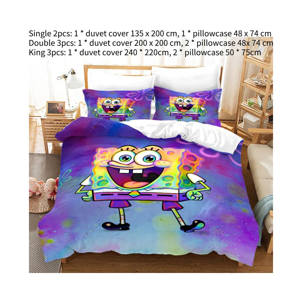 (Double) Single Squarepants Spongebob Double Bed Linen 3d Duvet Cover Home Furnishings