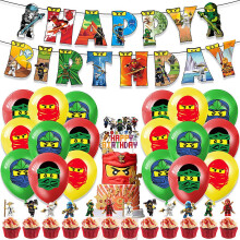 Ninjago Theme Kids Boys Happy Birthday Party Decoration Set Balloon Banner Cupcake Toppers Kit