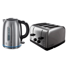 Russell Hobbs Electric Kettle and 4 Slice Toaster Set Stainless Steel
