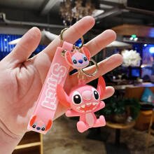 (StyleC) Silicone Stylish Adorable Cartoon Stitch Character Car Keychain Key Ring Pendant