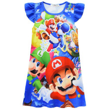 (A, 7-8 Years) 5-9 Years Kids Girls Super Mario Printed Nightdress Summer Dress Pajamas Gifts