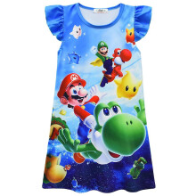 (E, 7-8 Years) 5-9 Years Kids Girls Super Mario Printed Nightdress Summer Dress Pajamas Gifts