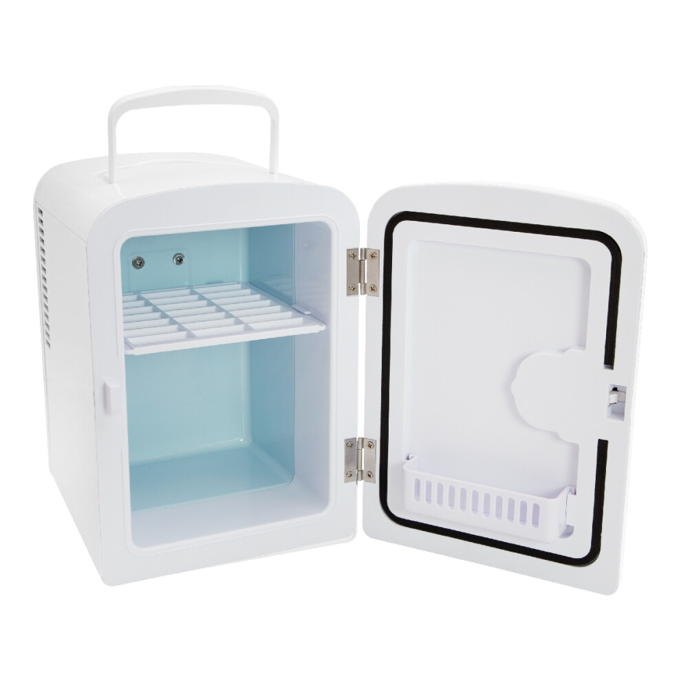 (White) Global Gizmos Mini Fridges / Table Top Fridge for Bedrooms / Portable Design with Carry Handle / 4 Litre Capacity