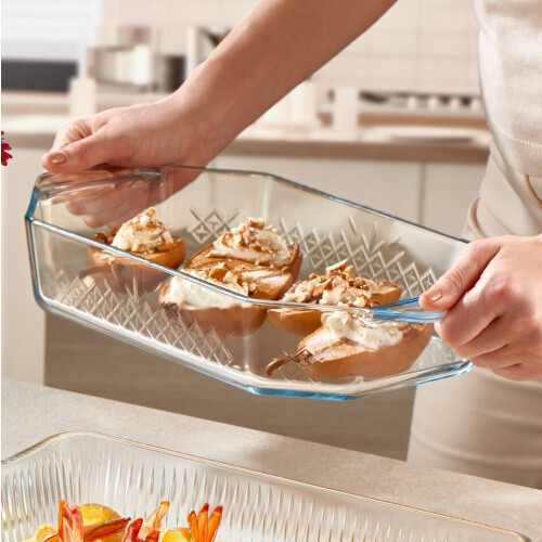 (Rectangular with Handles) 2.75/3L Glass Serving Tray Rectangular 2