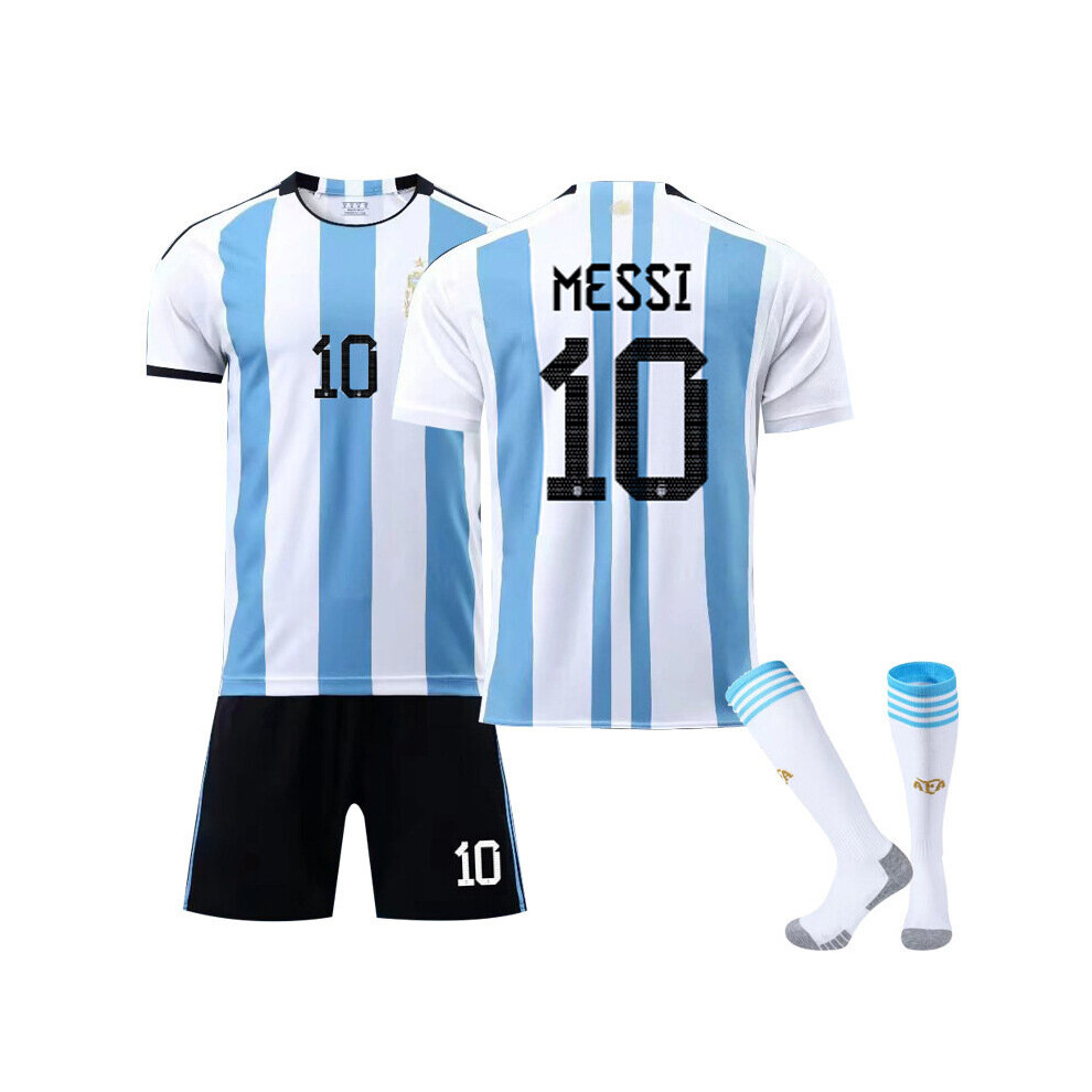 (Kids 6-7 years) Teens Kids Boys Football Kit Messi Sport Training Jersey Suit +Socks