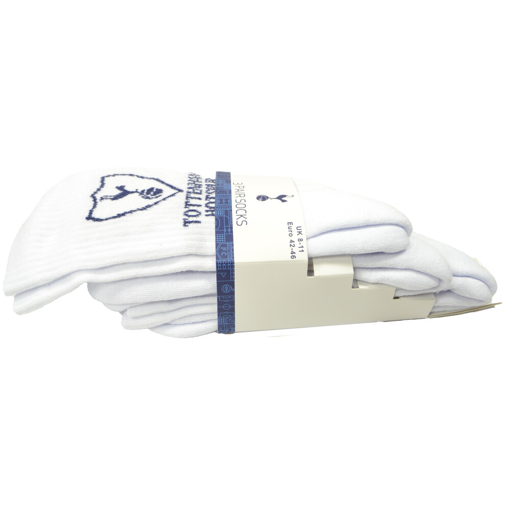 Spurs Sports Junior Three Pack Socks White Blue 4 to 6.5 UK