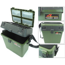 Roddarch Tough Box Seat Box &amp; Tackle Box SB - Strap, Seat Pad, 38x38x23cm, 18L Main, 3L Centre, 4 Top Compartments, 20st Capacity
