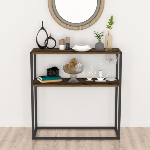 URBN Living (Burnt Oak) 90cm Console Table Free Standing With Metal Frame