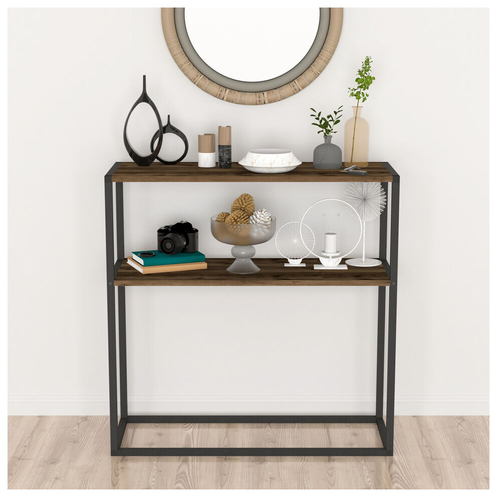 (Burnt Oak) 90cm Console Table Free Standing With Metal Frame