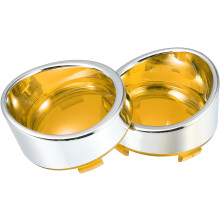 Motoforti 2pcs 2 Inch Clear Turn Signal Lens Cover with Silver Tone Visors Bezels for Harley Dyna Sportster Road King Street Electra Glide Softail Yel