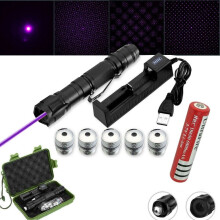 Rechargeable 405nm Laser Pointer Pen with Box, 1000 Miles Range, USB Charging