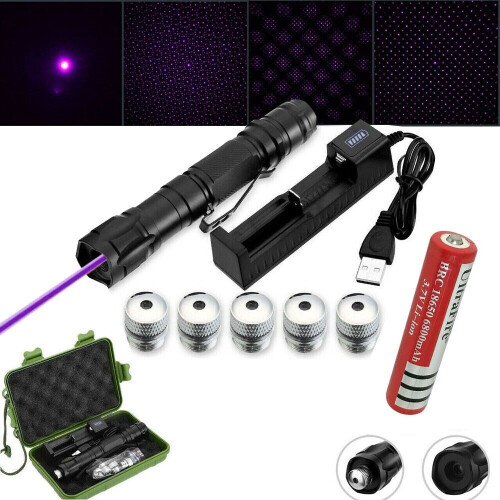 Rechargeable 405nm Laser Pointer Pen with Box, 1000 Miles Range, USB Charging