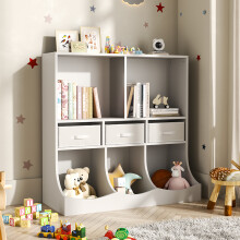 (White) Kids Display Toy and Book Rack Cabinet with Drawers