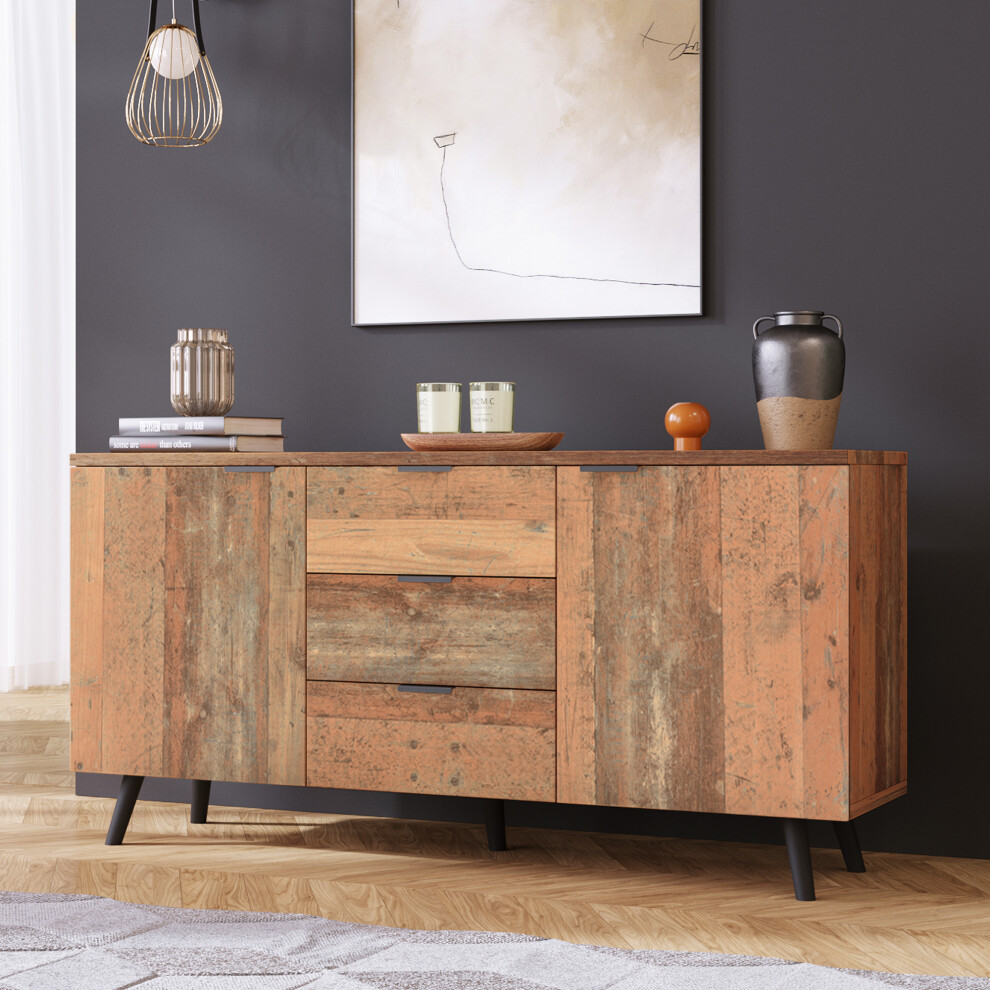 Vintage Brown Sideboard Cabinet with Adjustable Shelves 3 Drawers