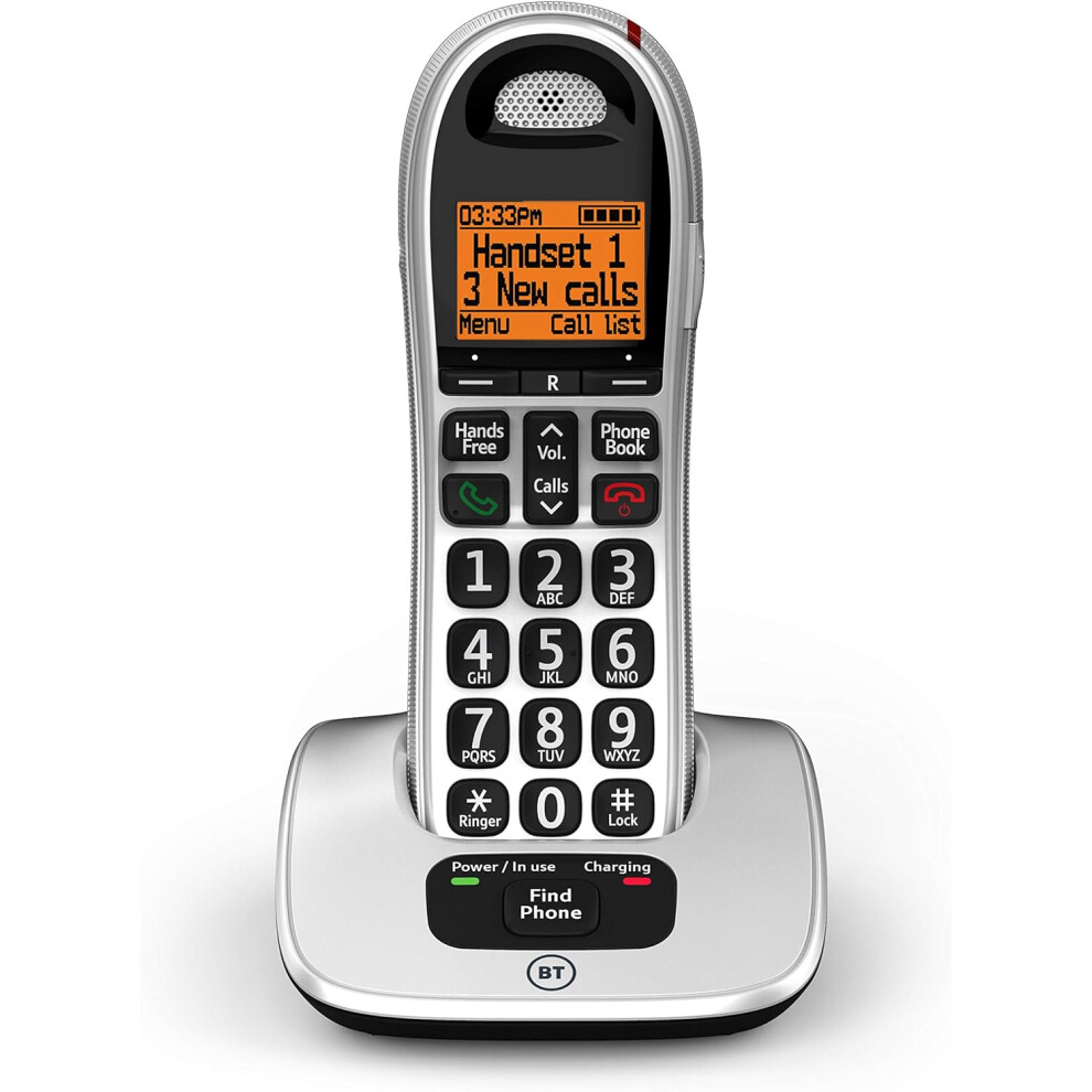 BT4000 Big Button DECT Cordless Phone, 100-name Directory, Copy Between Handsets, Call Transfer, GAP, 300m Outdoor/50m Indoor, Satin Silver/Black