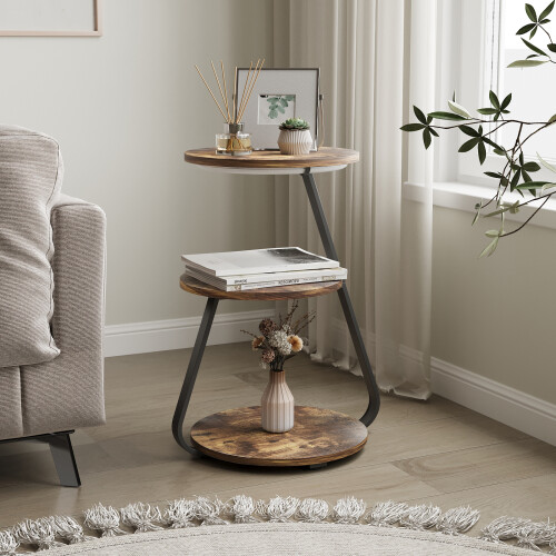 ELECWISH Side Table 3 Tier Storage Bedside End Table With LED Light Living Room 2