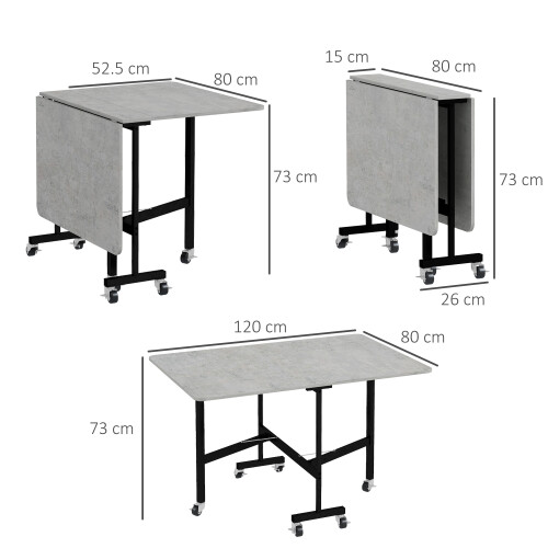 Homcom HOMCOM Drop Leaf Table with Wheels Folding Dining Table for Small Spaces, Grey 1