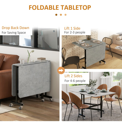 Homcom HOMCOM Drop Leaf Table with Wheels Folding Dining Table for Small Spaces, Grey 2