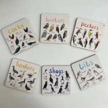 (6Pcs) Bird Pun Coasters For Drinks Funny Bilingualism Pvc For Home Decor Bar Square