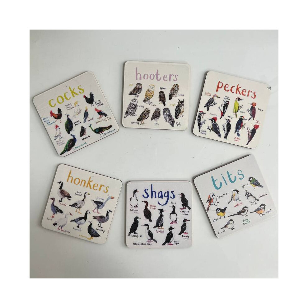 (6Pcs) Bird Pun Coasters For Drinks Funny Bilingualism Pvc For Home Decor Bar Square