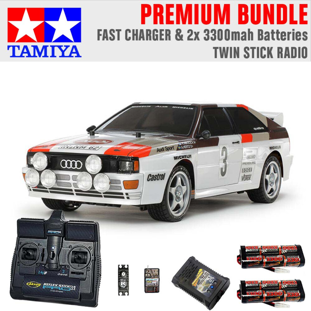 TAMIYA RC 58667 Audi Quattro A2 Rally (TT-02) 1:10 Premium Stick Radio Bundle