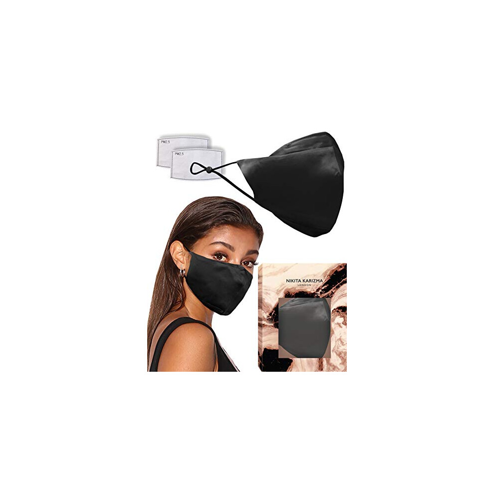 90210 Silk Mask In Black By Karizma 19 Momme 100% Mulberry Silk 6A Grade Fabric Face Mask With 2 Filters 5060612531663