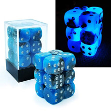 Bescon Tofarvet gl?dende terning D6 16 mm 12 stk. s?t Blue Dawn 16 mm sekssidet terning (12) Blok med gl?dende terninger