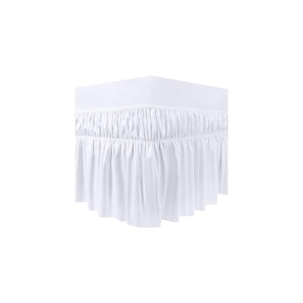 Elastic Bed Valance Skirt with Ruffles - Soft Brushed Polyester-Microfiber Ruffle Drop: 40 cm - (Double 135 x 190 cm, White)