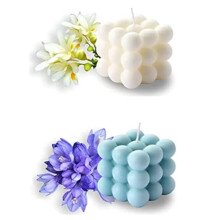 Pack of 2 Bubble Candles - Smokeless Cubed Soy Scented Candles, Aesthetic Home Decor Candles, Home Use and Gifting (White+Blue)
