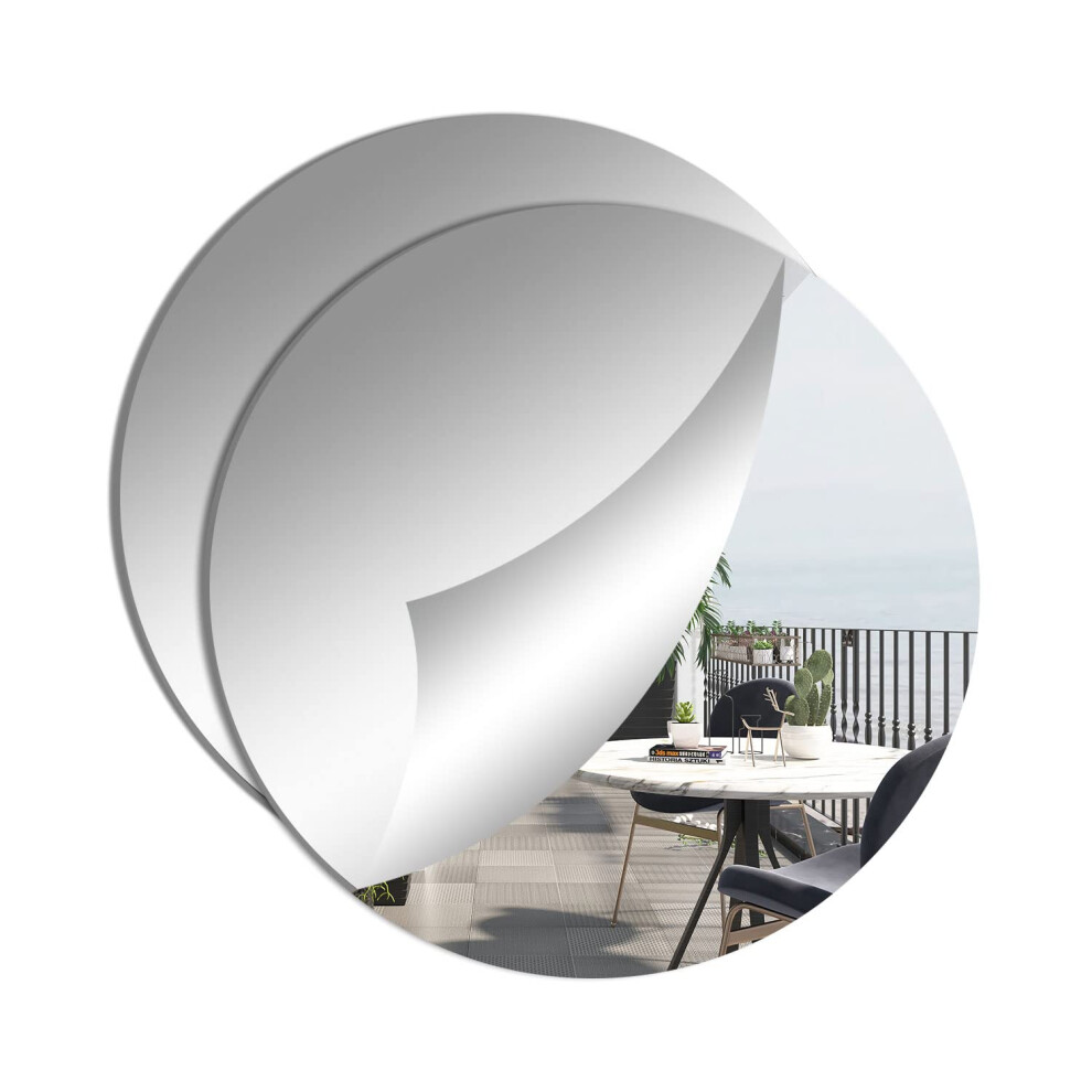 2 Pieces 24 cm Mirror Tiles Self Adhesive Acrylic Mirror HD Round Sticky Mirror Large Plastic Frameless Mirror 2mm Acrylic Mirror Tiles Circle Wall