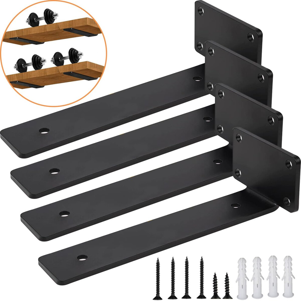 Heavy Duty Black Shelf Bracket, 4 Pack Brackets for Shelves, 8 Inches Countertop Support Brackets, Scaffold Board Shelf Brackets for Living Room