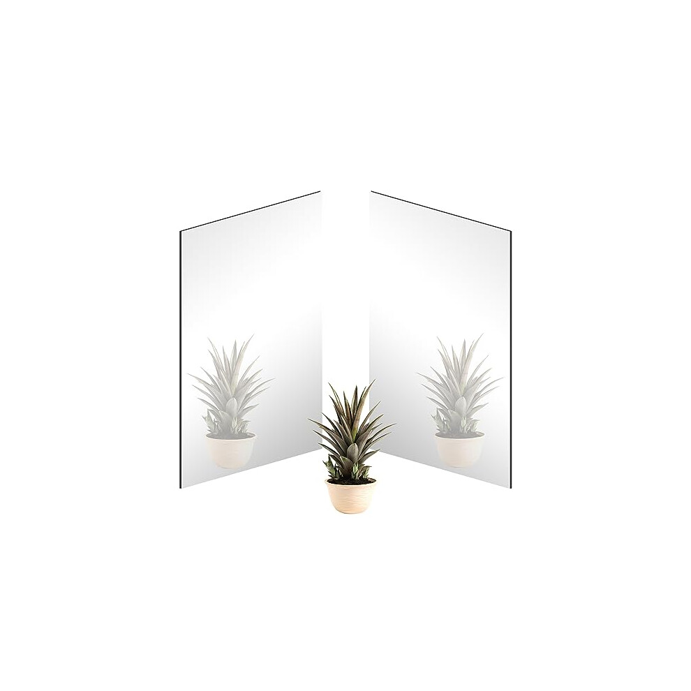 Large Self Adhesive Acrylic Mirror 2 Pcs, Removable Mirror Stick Frameless Non Glass Mirror Tiles Wall Mirror for Bathroom Decor Home 400 x 300 x 3mm