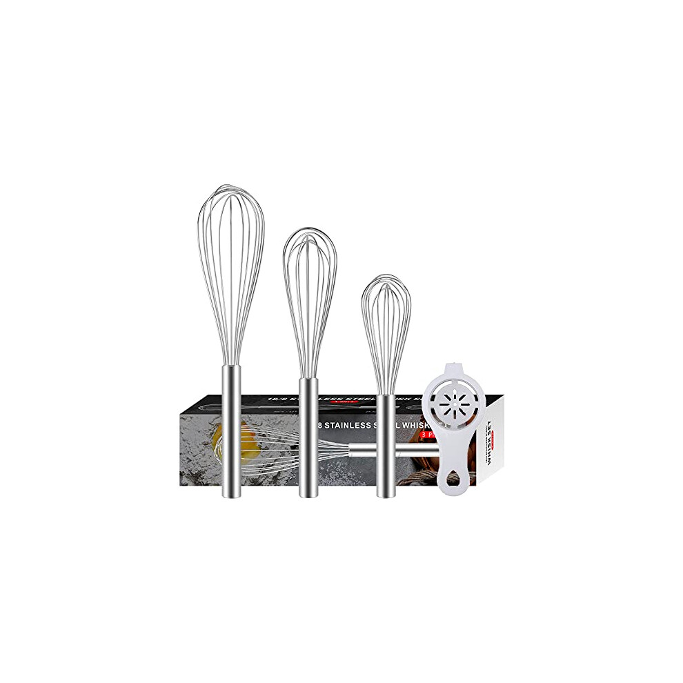 3 Pack Stainless Steel Whisks 8"+10"+12", Wire Egg Beater Whisk Set Kitchen Balloon whisks Set for Cooking, Blending, Whisking, Beating, Stirring