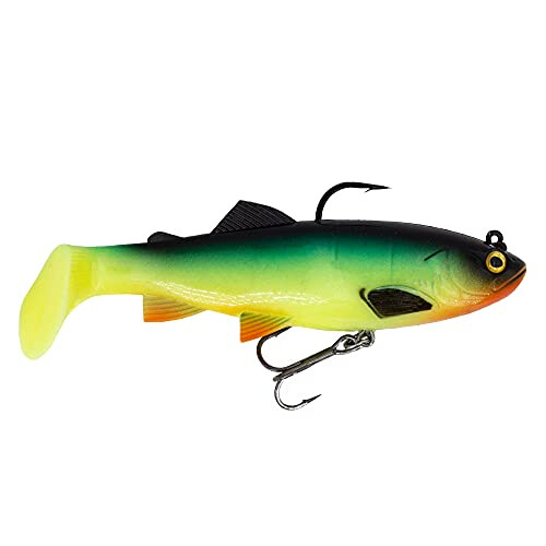 Pike Lure TROUTY 12cm, 38g, Soft Lure, Softbait with Jig Head Hook and Treble Hook and Removable Soundbar/Rattle - Bait for pike fishing (Firetiger)