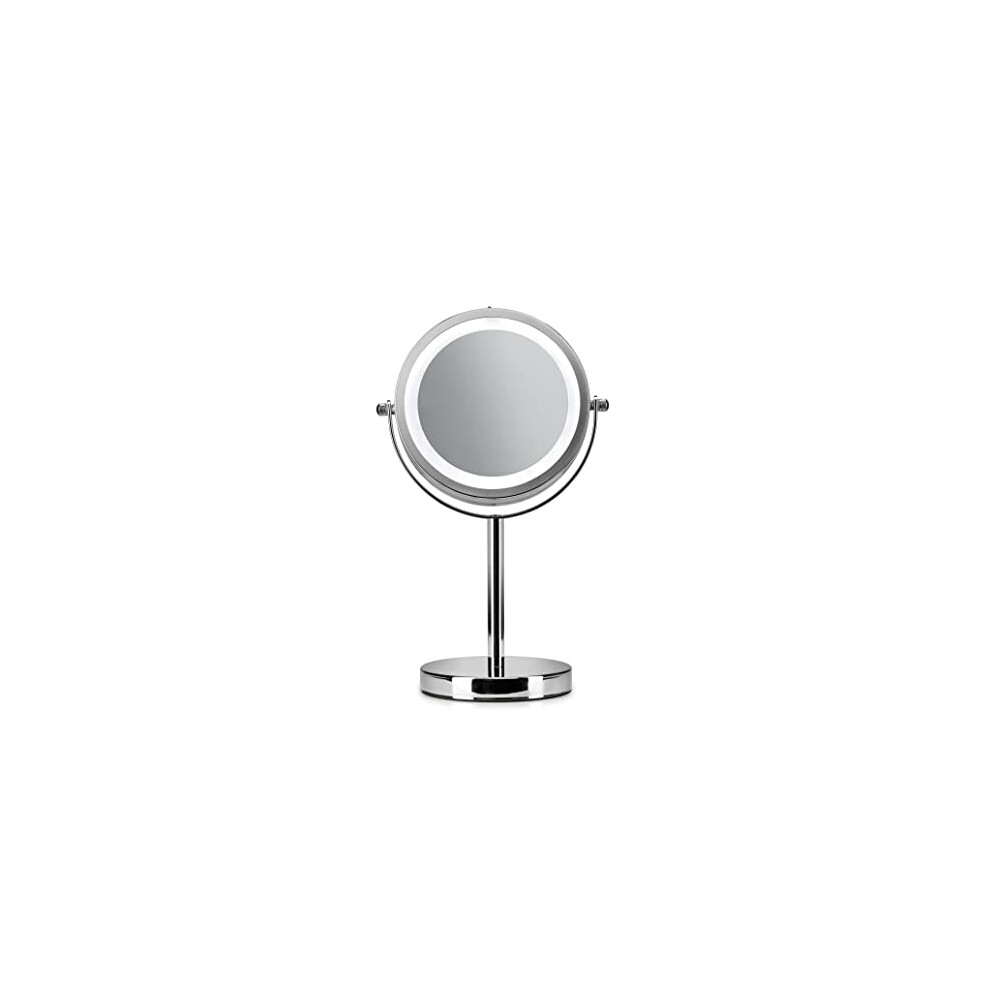 Croydex Chrome Illuminated Battery Operated Pedestal Mirror With 3X Magnifying, H:30cm X W:12cm X D:18cm, Mm703000e